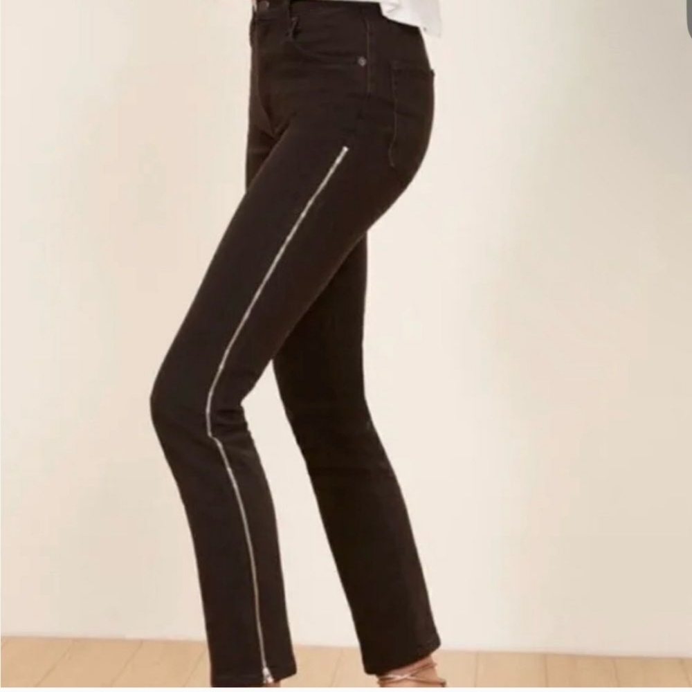 Reformation Hendrix Side Zip Straight Leg Jeans  Black Sz 25